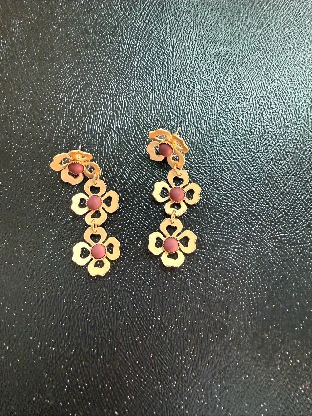 Floral Drop Earrings in Gold & Red Like New